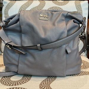 Coach Isabelle gray leather bag with lime green satin interior